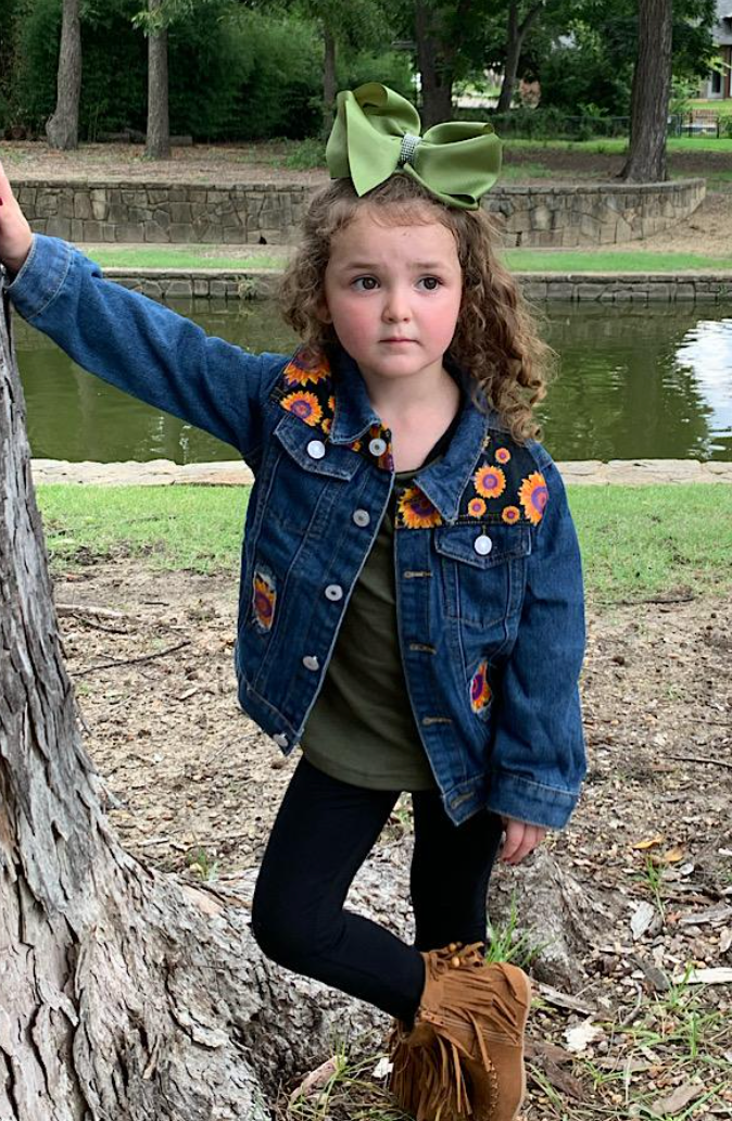 Sunflower Denim Jacket with Patches-G Jacket-Graceful & Chic Boutique, Family Clothing Store in Waxahachie, Texas