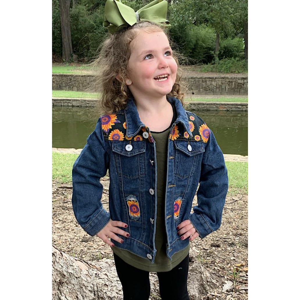 Sunflower Denim Jacket with Patches-G Jacket-Graceful & Chic Boutique, Family Clothing Store in Waxahachie, Texas