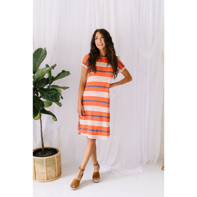 Sunny Day Striped T-Shirt Dress In Orange-W Dress-Graceful & Chic Boutique, Family Clothing Store in Waxahachie, Texas