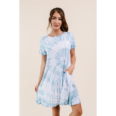 Swirl Tie Dye Dress In Aqua-W Dress-Graceful & Chic Boutique, Family Clothing Store in Waxahachie, Texas