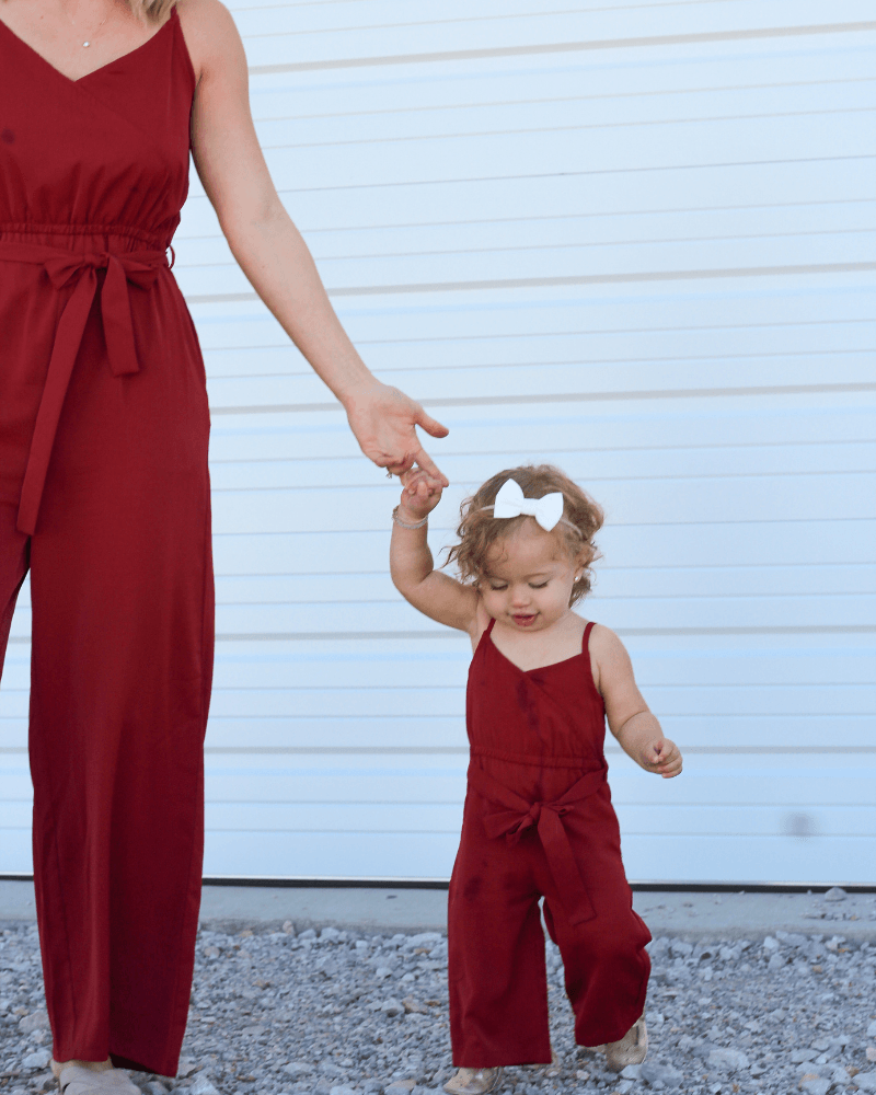 Sydney Mommy & Me Tie - Waist Jumpsuit - Red Roses-G Romper-Graceful & Chic Boutique, Family Clothing Store in Waxahachie, Texas