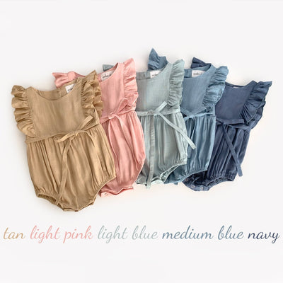 Tan Linen Ruffle Romper-G Romper-Graceful & Chic Boutique, Family Clothing Store in Waxahachie, Texas