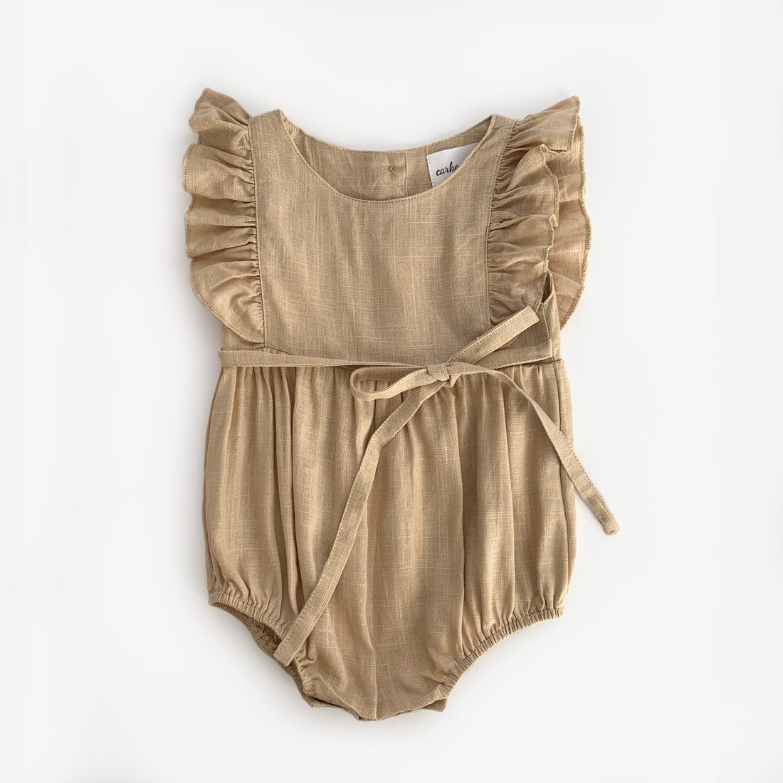 Tan Linen Ruffle Romper-G Romper-Graceful & Chic Boutique, Family Clothing Store in Waxahachie, Texas