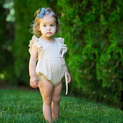 Tan Linen Ruffle Romper-G Romper-Graceful & Chic Boutique, Family Clothing Store in Waxahachie, Texas