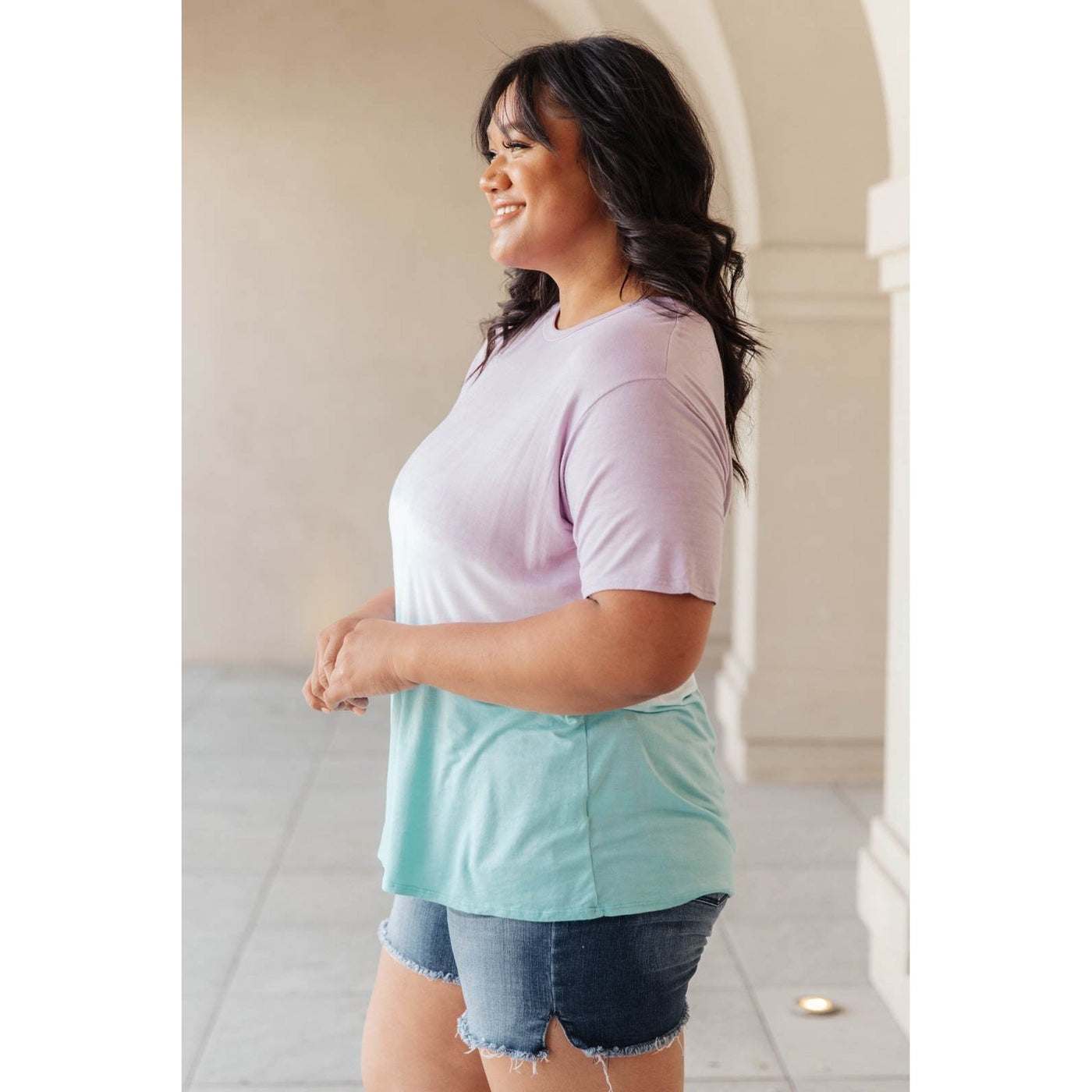 Tie Dye Color Block Tee In Lavender & Aqua-Womens-Graceful & Chic Boutique, Family Clothing Store in Waxahachie, Texas