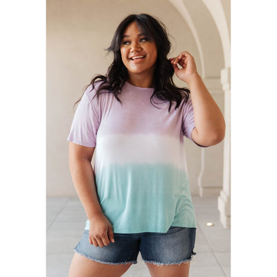 Tie Dye Color Block Tee In Lavender & Aqua-Womens-Graceful & Chic Boutique, Family Clothing Store in Waxahachie, Texas