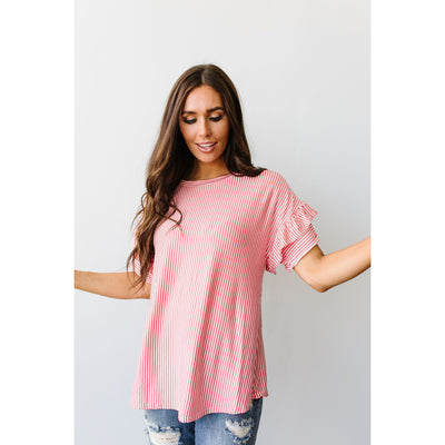 Vertical Horizon Striped Top In Coral-Womens-Graceful & Chic Boutique, Family Clothing Store in Waxahachie, Texas