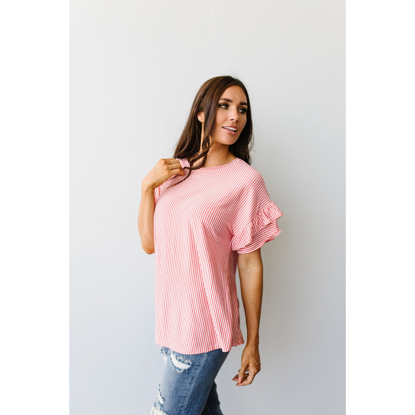 Vertical Horizon Striped Top In Coral-Womens-Graceful & Chic Boutique, Family Clothing Store in Waxahachie, Texas