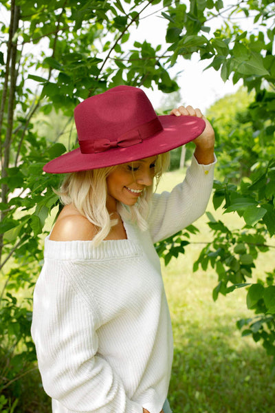 Wide Brim Hat - Dark Wine-W Hat-Graceful & Chic Boutique, Family Clothing Store in Waxahachie, Texas