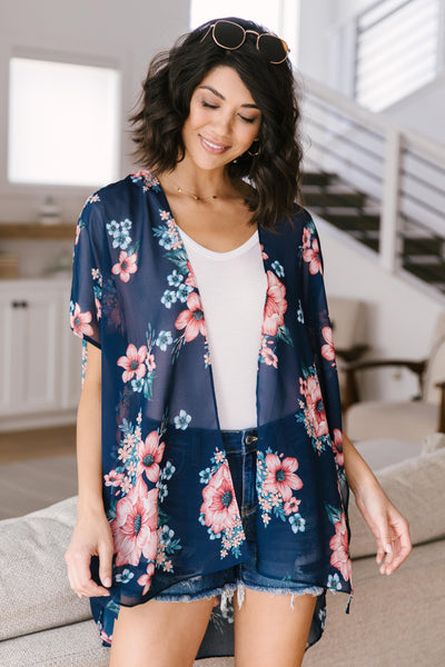Wildflower Kimono in Blue-Womens-Graceful & Chic Boutique, Family Clothing Store in Waxahachie, Texas