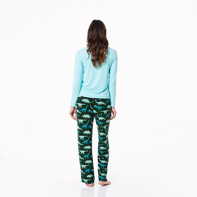 Women's Long Sleeve Loosey Goosey Tee & Pajama Set - Santa Dinos - KicKee Pants-W Pajama-Graceful & Chic Boutique, Family Clothing Store in Waxahachie, Texas