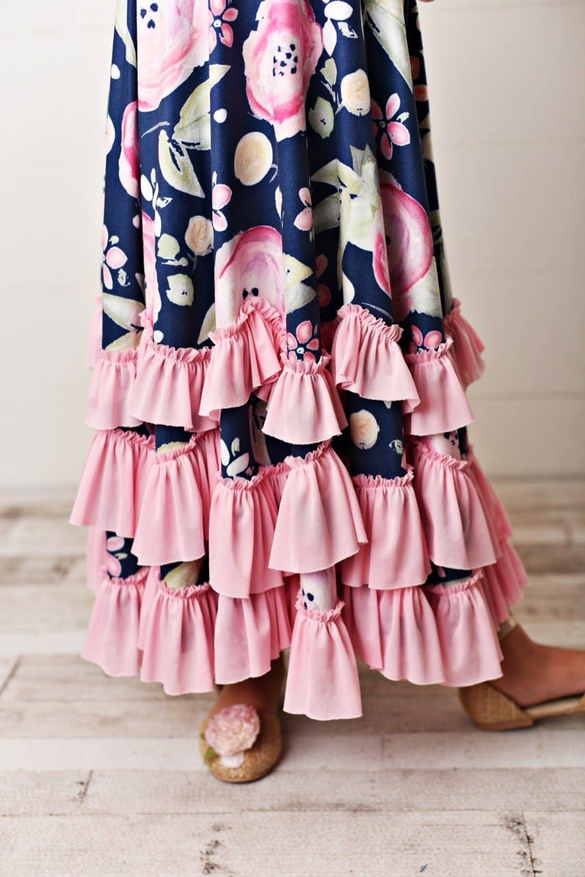 Navy Pink Ruffle Frock Dress | The Perfect Pair-G Dress-Graceful & Chic Boutique, Family Clothing Store in Waxahachie, Texas