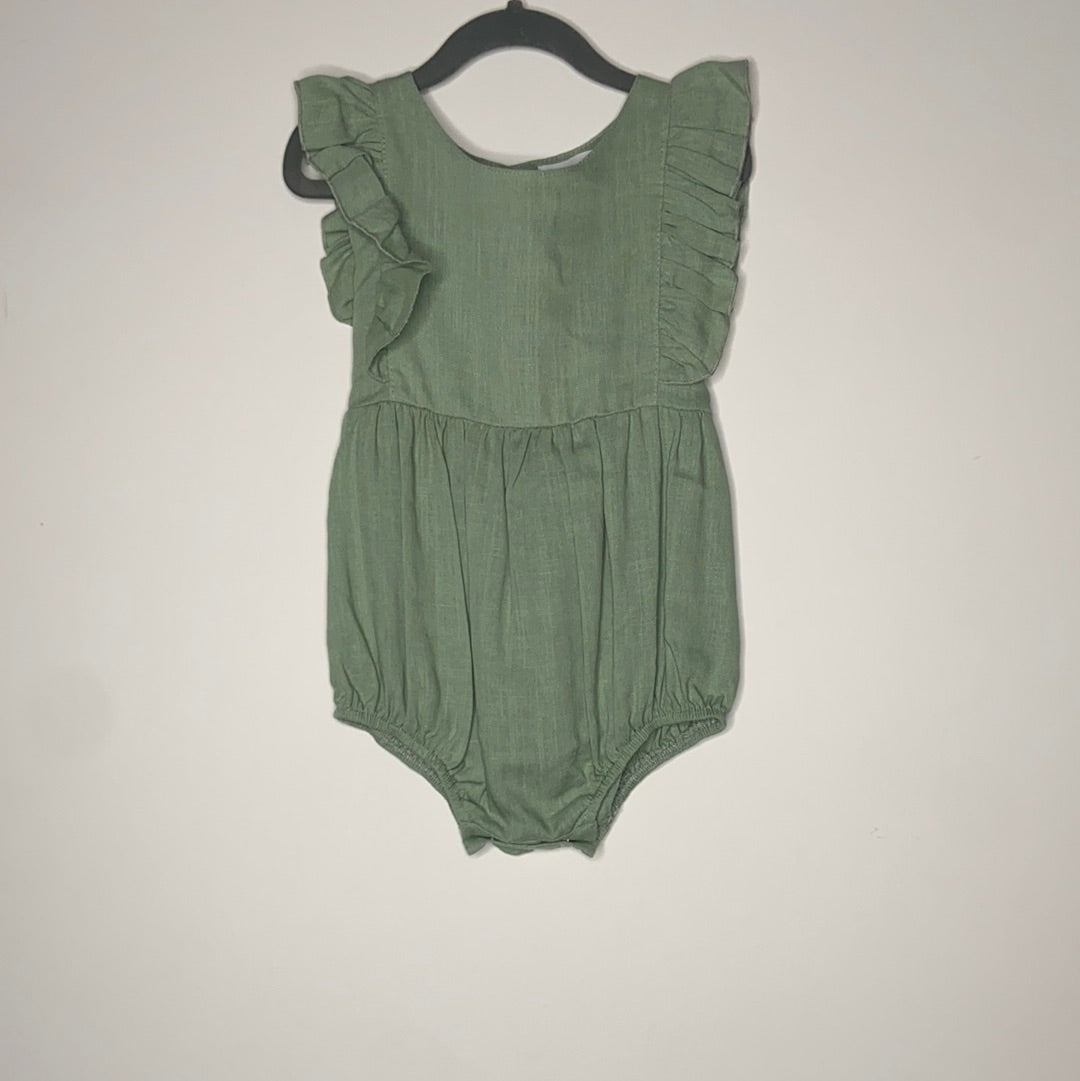 Green Linen Ruffle Romper-G Romper-Graceful & Chic Boutique, Family Clothing Store in Waxahachie, Texas