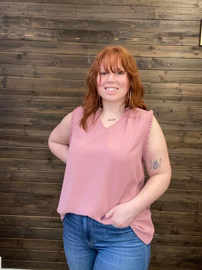Cari Sleeveless Top with Ruffle - Mauve-W Top-Graceful & Chic Boutique, Family Clothing Store in Waxahachie, Texas
