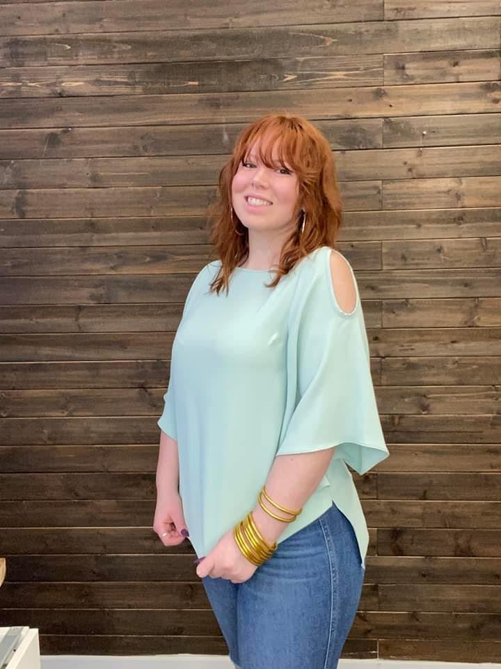 Corrigan Top with Peekaboo Details - Sage-W Top-Graceful & Chic Boutique, Family Clothing Store in Waxahachie, Texas