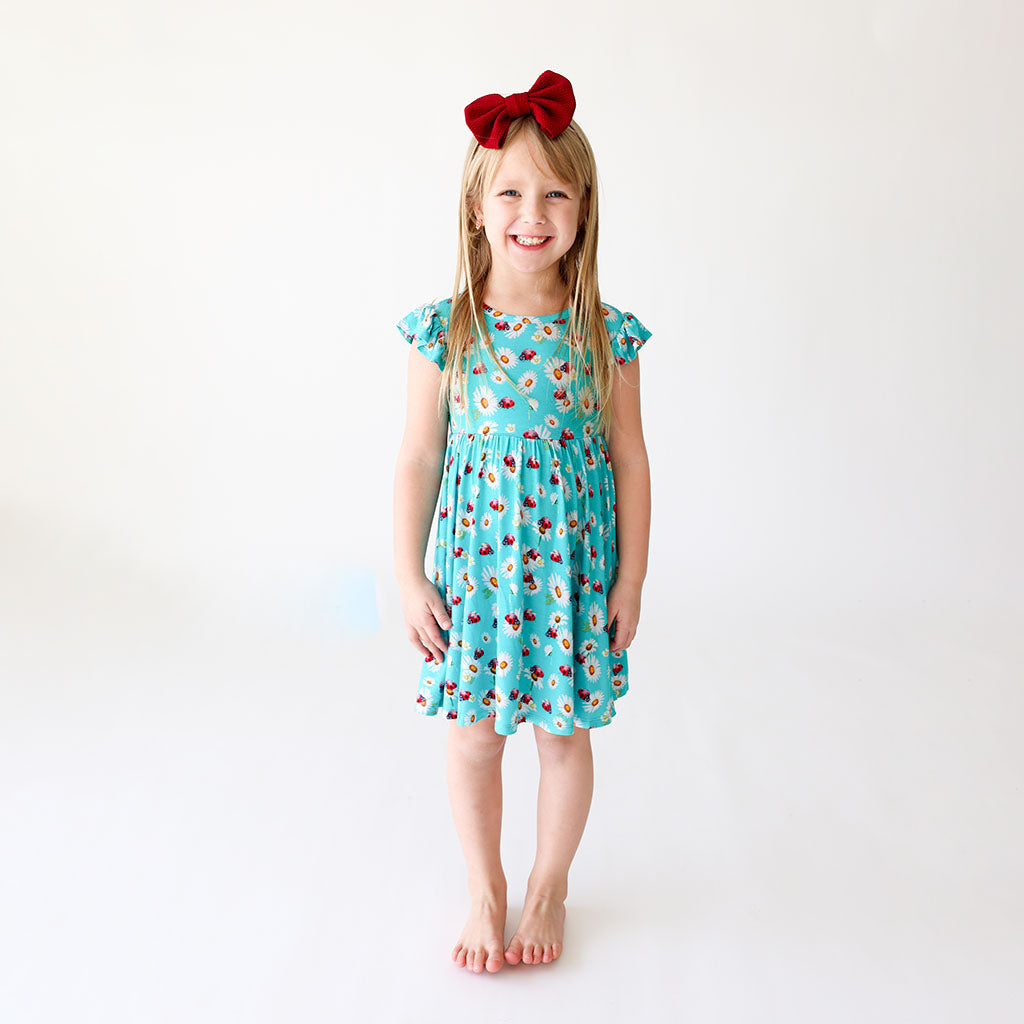 Ladybug Ruffled Capsleeve Twirl Dress - Posh Peanut-G Dress-Graceful & Chic Boutique, Family Clothing Store in Waxahachie, Texas