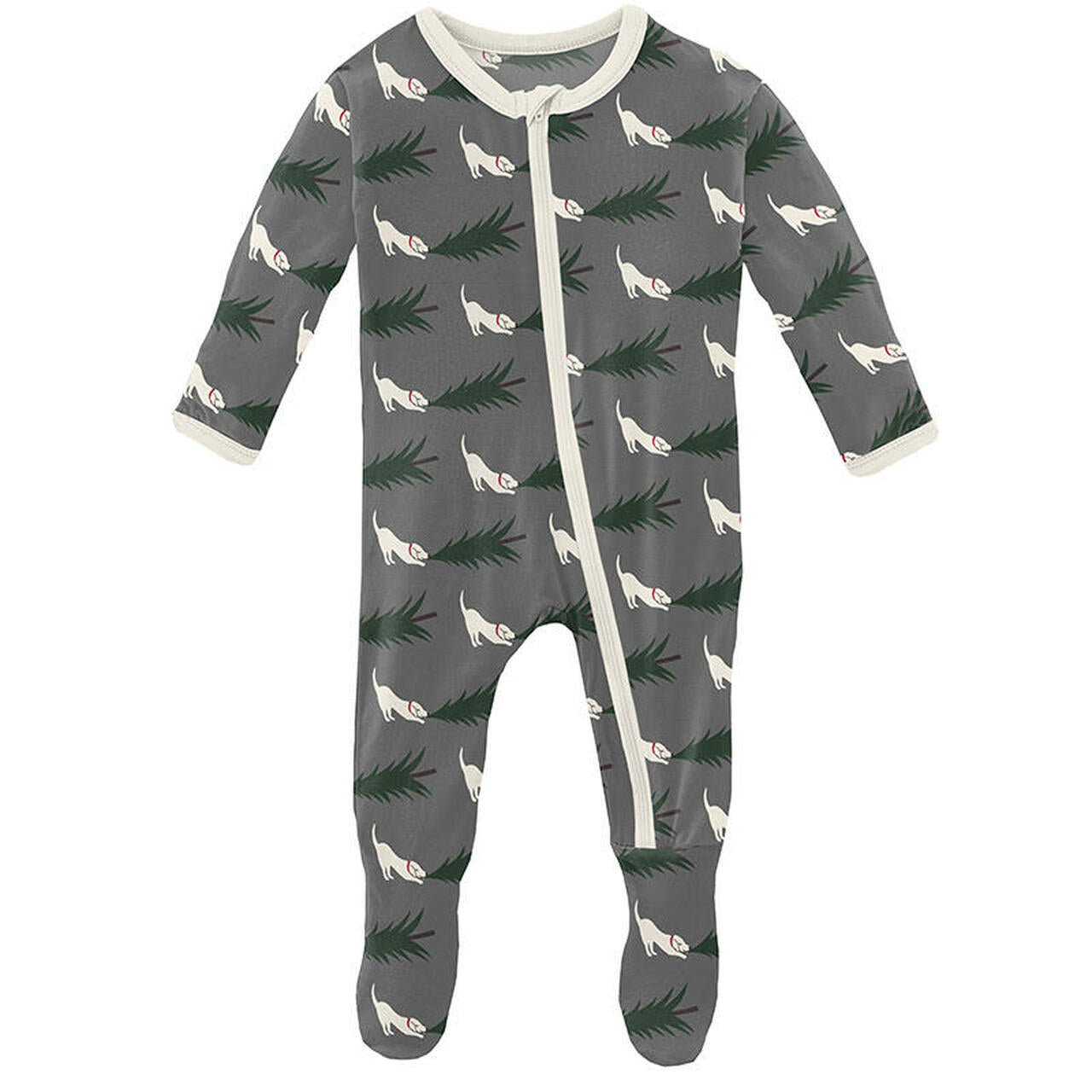 Boy's Print Footie with Zipper - Pewter Christmas Tree Drag - KicKee Pants-I Footie-Graceful & Chic Boutique, Family Clothing Store in Waxahachie, Texas