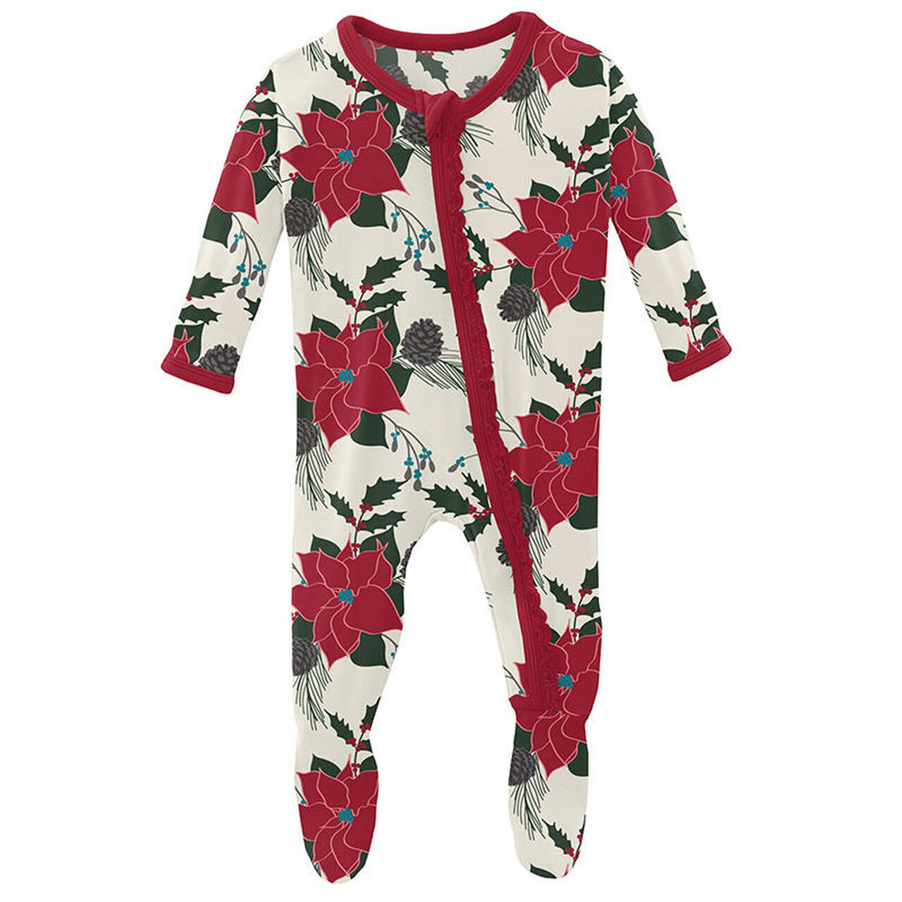Girl's Muffin Ruffle Print Footie with Zipper - Christmas Floral - KicKee Pants-I Footie-Graceful & Chic Boutique, Family Clothing Store in Waxahachie, Texas