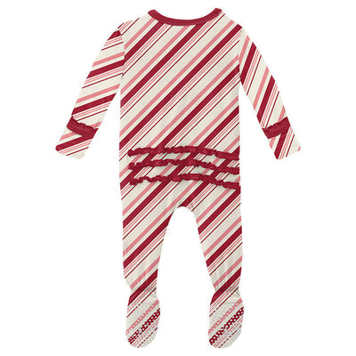 Girl's Muffin Ruffle Print Footie with Zipper - Strawberry Candy Cane Stripe - KicKee Pants-I Footie-Graceful & Chic Boutique, Family Clothing Store in Waxahachie, Texas