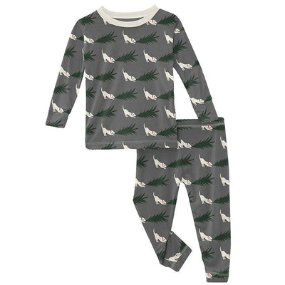 Long Sleeve Pajama Set - Pewter Christmas Tree Drag - KicKee Pants-K Pajamas-Graceful & Chic Boutique, Family Clothing Store in Waxahachie, Texas