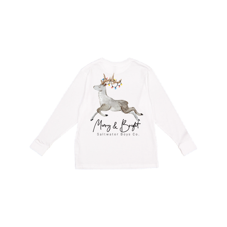 Merry & Bright Long Sleeve White Tee | The Perfect Pair-B Top-Graceful & Chic Boutique, Family Clothing Store in Waxahachie, Texas