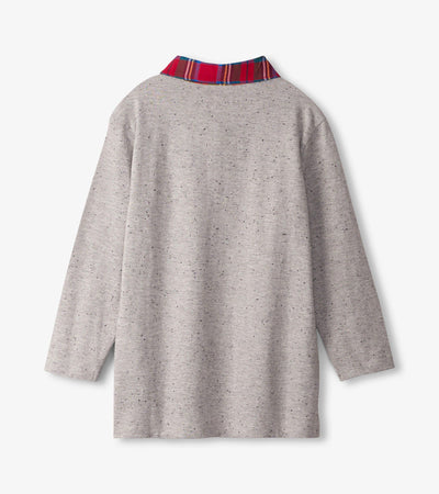 Tartan Trim Long Sleeve Polo Tee-Graceful & Chic Boutique, Family Clothing Store in Waxahachie, Texas